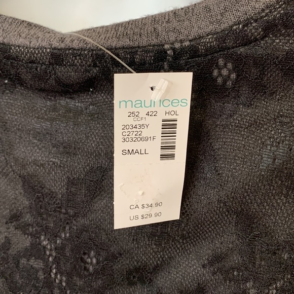 Maurices WOMENS COLOR BLOCK PLAID AND LACE DETAIL LONG SLEEVE TOP NWT SIZE SMALL - Picture 8 of 9